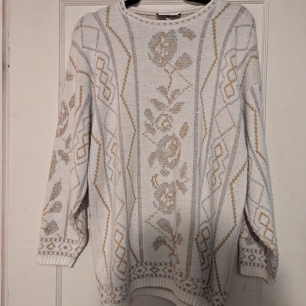 Vintage 80's/90's Rose Sweater With Metallic Detailing